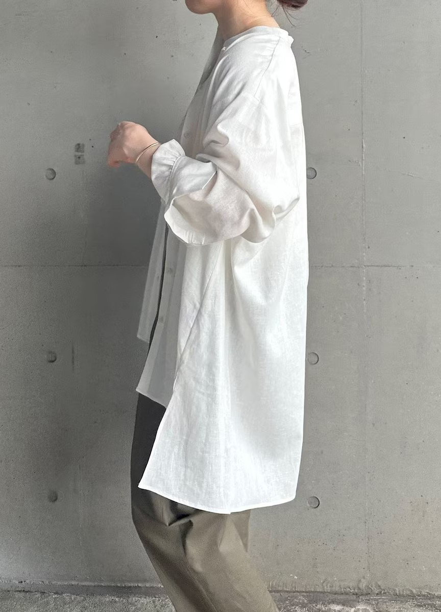 Unfilo 長版後抽皺麻料襯衫